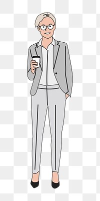 Png businesswoman holding coffee illustration, transparent background