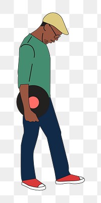 Png man holding vinyl record illustration, transparent background