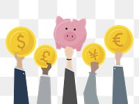 Hands holding piggy bank png, transparent background