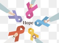 Hands holding awareness ribbons png, transparent background