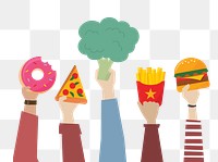 Hands holding fast food  png, transparent background