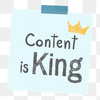 Png Content is king note illustration element, transparent background