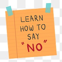 Png Learn how to say no note illustration element, transparent background