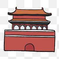 Png Forbidden City doodle  sticker, transparent background