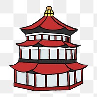 Png Chinese pagoda doodle  sticker, transparent background