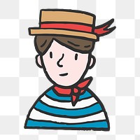 Png Venetian Gondolier doodle  sticker, transparent background