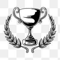 Png Trophy or cup with leaves illustration element, transparent background