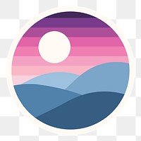 Png sunset & mountain colorful logo element, transparent background