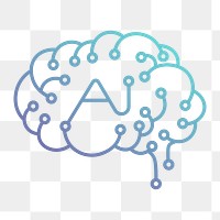 Artificial intelligence brain icon png,  transparent background 