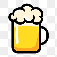 Beer glass icon png, line art illustration on transparent background 