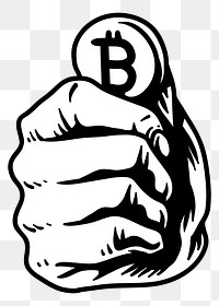 Png Hand holding bitcoin doodle illustration element, transparent background