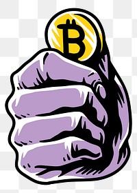 Png Hand holding bitcoin doodle illustration element, transparent background