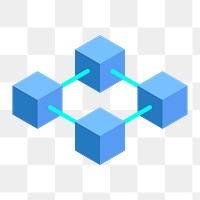 Blue block chain icon png,  transparent background 