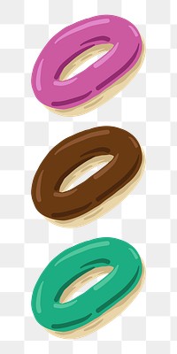 Png Three colorful glazed doughnuts illustration element, transparent background