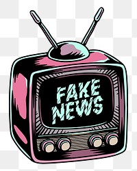 Png Fake news on old school tv screen element, transparent background