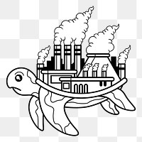 Png turtle with polluted factory on its back illustration element, transparent background