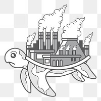 Png turtle with polluted factory on its back illustration element, transparent background