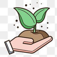 Png Hands planting a plant illustration element, transparent background