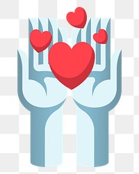 Png hands holding hearts element, transparent background