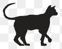 Png black cat walking silhouette, transparent background