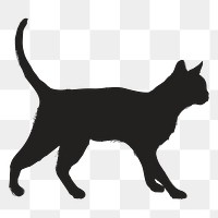 Png black cat walking silhouette, transparent background