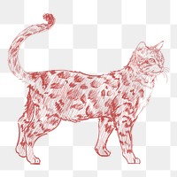  Png red walking cat sketch illustration, transparent background