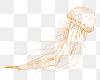 Png yellow jellyfish sketch illustration, transparent background