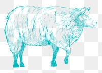 Png blue buffalo sketch illustration, transparent background