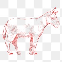 Png red donkey sketch illustration, transparent background