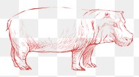 Png red hippopotamus sketch illustration, transparent background