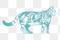  Png blue walking cat sketch illustration, transparent background