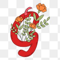 Png floral letter G  element, transparent background