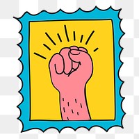 Raised fist badge png, transparent background