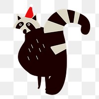 Png Christmas raccoon doodle element, transparent background