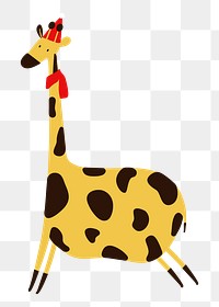 Png Christmas giraffe doodle element, transparent background