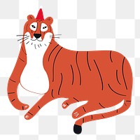 Png Christmas tiger doodle element, transparent background