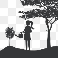 Planting tree png silhouette border, transparent background