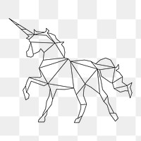 Png unicorn geometric lines element, transparent background