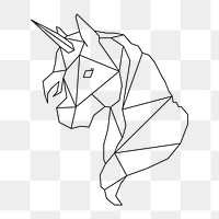 Png unicorn geometric lines element, transparent background