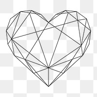 Png heart geometric design element, transparent background