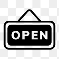 Open sign board icon png, transparent background 