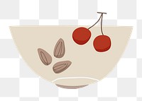 Png almonds and cherries bowl  sticker, transparent background