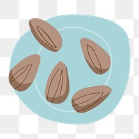 Png  almonds on plate sticker, transparent background