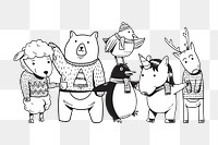 Png animals christmas party illustration, transparent background