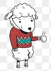 Png winter sheep character hand drawn sticker, transparent background