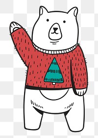 Png christmas bear cartoon hand drawn sticker, transparent background