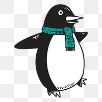 Png happy penguin character hand drawn sticker, transparent background
