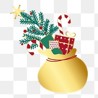 Png Golden sack with Christmas presents element, transparent background