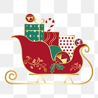 Png Christmas presents on a sledge element, transparent background