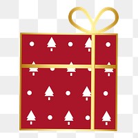 Png Christmas present with a golden ribbon element, transparent background